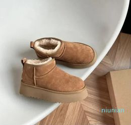 Boot Designer Woman Platform Snow Boots Australia Fur Warm Shoes Real Leather Chestnut Ankle Fluffy Booties For Women Antelope brown colour