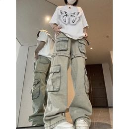 Men's Jeans Fall Pants Removable American Work Jeans Female Summer Retro High Street Straight Fashion Personality Pants Women Jeans Y2k 231118