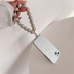 Luxury Gold Plating Beaded Cell Phone Straps Bracelet Phone Chain Acrylic Pendant For iPhone 11 14 Pro Max Gold Anti-Lost Charm Hanging Jewelry