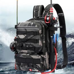 Outdoor Bags Camouflage Lure Fishing Multi functional Backpack Sports Large Capacity Rod Tackle Bag 231118