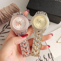 Brand Watches Women Lady Girl Diamond Crystal Big Letters Style Metal Steel Band Quartz Wrist Watch M138234w