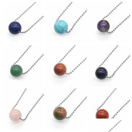 Pendant Necklaces Fashion Hole Beads Natural Gem Stone Adjustable Necklace With Bead Chains Jewellery Drop Delivery Pendants Dhpna