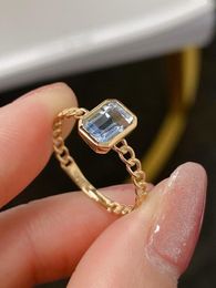 Cluster Rings SX Jewellery Solid 18K Yellow Gold Nature 1ct Blue Aquamarine Gemstones For Women Fine Jewelry Presents