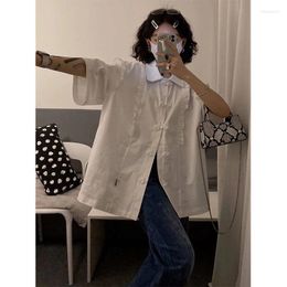 Women's Blouses QWEEK White Summer Woman 2023 Short Sleeve Top Women Chic Korean Fashion Oversized Shirt Kawaii Harajuku Preppy Clothes