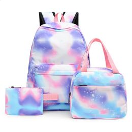 School Bags 3pc Backpack Tie Dye Canvas Student Schoolbag Laptop Bookbag Girls College Kids Rucksack Pack Mochilas 231118