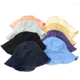 Wide Brim Hats 8 Colors Women Sun Hat Girls Solid Bucket Summer Casual Stylish Cap Lady's Fisherman With Raw Edges