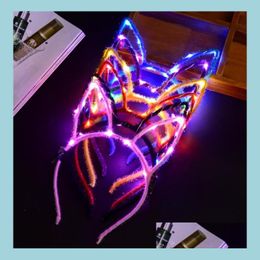 Party Favour Led Light Up Glowing Rabbit Ear Headband Bunny Women Girl Flashing Headwear Easter Cosplay Dress Props Christmas Hairban Dhkjn