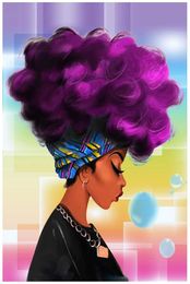 5D Full Drill Diamond Painting Kit Embroidery Arts Craft Home Decor African American Woman Purple Hair1992656