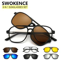 Sunglasses 6 In 1 Polarised Sunglasses Men Women Magnetic Clip On Glasses TR90 Optical Prescription Eyeglass Frames Magnet Clips S507 230419