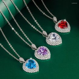 Pendant Necklaces Simple Colourful Love Necklace Heart Ruby Blue Crystal For Women Wedding Engagement Jewellery