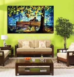Romantic Lovers Snuggle On The Park Bench 100 Handpainted Palette Knife Oil Painting Canvas Wall Art for Office Home Decor7054844