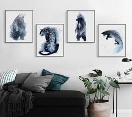 Watercolor Wild Animals Tiger Bear Fox Canvas Big Print Poster Wall Art Picture Modern Living Room Home Decor Paintings No Frame4514323