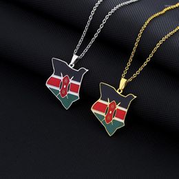 Pendant Necklaces Vintage African Kenya Map Necklace For Women Enamel Flag Chain Stainless Steel Jewelry Gift Collier