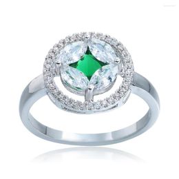 Wedding Rings Hainon Round Circle Green White CZ Zircon Paved Women Finger Jewellery Silver Colour Engagement Ring For