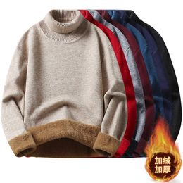 2023 New High Quality Solid Colour Men's Knitted Sweater for Men's Wear Korean Fashion High Neck Plush Pullover Sweater for Men