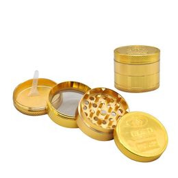 Other Smoking Accessories Gold Grinder Coin Pattern Zinc Alloy Metal Herb 4 Parts Layers 50Mm Cigarette Tobacco Spice Crushe Dhgarden Dhw7O