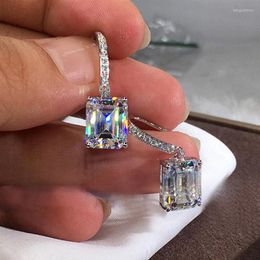 Dangle Earrings Elegant Square Princess Cut CZ Stone Drop Earring For Women Simple 925 Silver Needle Lady Accessories Wedding Band Jewelry