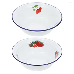 Bowls 2 Pcs Enamelware Metal Bowl Decoration Home Enamel Tableware Vintage Fruit Salad Basin Spaghetti Enamels Pots