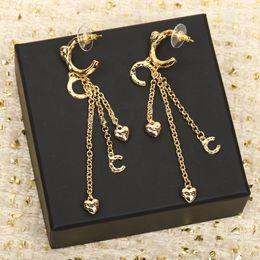 Luxury quality Charm drop earring with diamond with tassel design heart shape in 18k gold plated have box stamp PS7859A