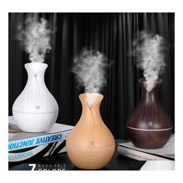 Essential Oils Diffusers Oil Diffuser 130Ml Wood Air Humidifier Grain Vase Aroma Cool Mist With Timer Adjustable 7 Drop Delivery Hom Dhuyq