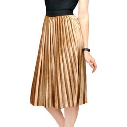 Skirts Autumn Winter Long Skirt Women Streetwear High Waisted Skinny Velvet Skirt Female Ladies Pleated Skirts Elegant Maxi Women Skirt 230419