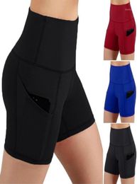 Womens Yoga Short with Pockets Tummy Control Workout Running Athletic Gym Yoga Leggings With Side Pocket High Waist Sports Short19270396