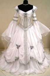 Vintage Victorian Wedding Dress For Women 2023 Flare Long Sleeves Civil War Historical Gothic Bridal Gowns Custom Made Lace-Up Plus Size Medieval Vestido De Novia