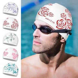 Swimming caps Swim Thicken Silicone Swim For Men Printed Design Bathing Swimming S Silicone Swimming Hats For Keeping Adults Hair Dry P230418