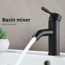 Kitchen Faucets Black Minimalist Style Bathroom Faucet Cold Water Sink Mixer Tap Stainless Steel Basin 231118