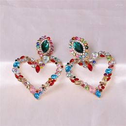 Dangle Earrings Wholesale JUJIA Korean Cute Crystal Drop For Women Girls Rhinestone Glass Big Love Heart Bridal Jewelry