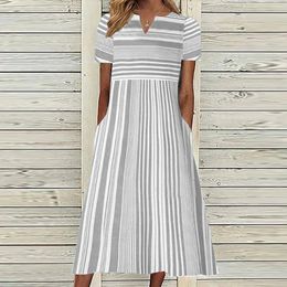 Casual Dresses Vintage Boho Stripe Print Women Sundress Summer Fashion V Neck Short Sleeve Elegant Ladies Midi Femme Vestidos 230419