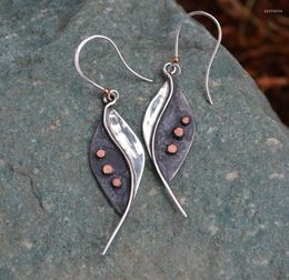 Dangle Earrings Vintage Original Ancient Silver Colour Leaf Small Gypsy Tribe Minority Wind