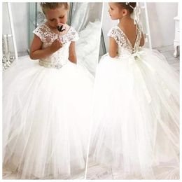Girl Dresses Luxury Flower White Lace Bow Belt Long Tulle For Wedding Party Birthday Evening Gowns First Communion