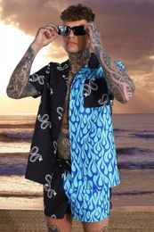 Mens Tracksuits clothing twopiece summer beach wear print casual shirt and shorts Hawaiian holiday 230418