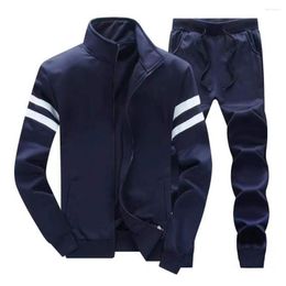 Gym Clothing Simple Coat Pants Set Shrinkable Cuffs Multi Pockets Ankle Length Men Tracksuit Daily