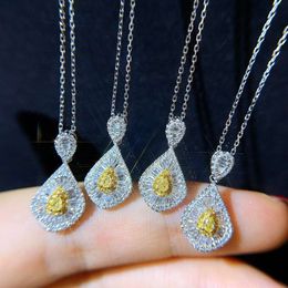 Xiy Trendy Jewelry Custom Pure Real White Gold Yellow Diamond Water Drop Pendant Necklace