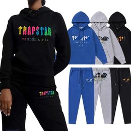 Men's Trapstar Designer Suit Fleece Sports Tracksuits Towel Embroidery Letter Full Rainbow Decoding Hooded Y6qe