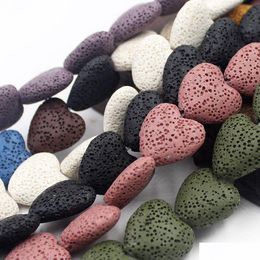 Stone Fashion Heart Shaped Beaded 20Mm Lava Bracelet Necklace Accessories For Women Gift Making Drop Delivery Jewelry Dhsz9