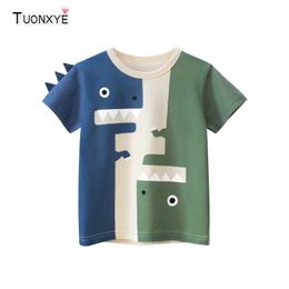 T-shirts TUONXYE Summer Boys Short Sleeve T-shirt Cartoon 3D Dinosaur Shark Knitting Breathable Soft Casual Cotton Children Top Clothes P230419