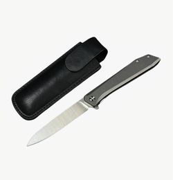 Small Folding Knife D2 Blade TC4 Titanium Alloy Handle Ball Bearing outdoor EDC Pocket Knives & Leather Sheath