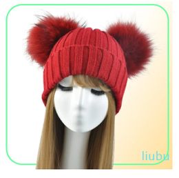 Winter real fur ball cap women hat double natural raccoon skull fluffy