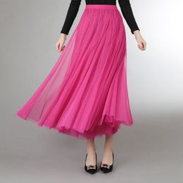 Skirts Mesh Tulle Skirt Women Elastic High-waisted A Line Beach Dance Wedding Party Mesh Pleated Maxi Long Skirts Women Korean Fashion 230419