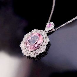 Xiy 4.15Ct Oval Pink Certificated Natural Morganite 0.96Ct White Sapphire 0.23 Genuine Diamond Gold Necklace Pendant