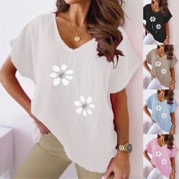 Women's T Shirts Printed V Neck Cotton Casual Bat Short Sleeve Shirt Women Athletic Long Fitted