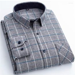 Men's Casual Shirts Men Plaid Long Sleeve Soft Warm Business Sanded Fabric Flannel Leisure Male Checked Shirt Pocket Top