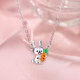 Pendant Necklaces Fashion Cartoon Drip Glue Cute Carrot Silver Plated Sweet Temperament Animal Clavicle Chain TYB202