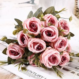Decorative Flowers 35CM 6 Heads/ Bunch Artificial Silk Flower Simulation Rose Wedding Decoration Indoor Outdoor Home Decor Holiday Gifts