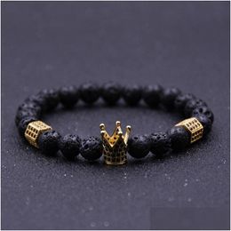 Beaded Imperial Crown Stoppers Bracelets Black Lava Stone Natural Beads Bracelet For Women Men Jewelry Pseras Mujer Drop Delivery Dhn3F