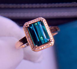 Cluster Rings E326 Tourmaline Ring 2.4ct Fine Jewellery 18K Gold Natural Blue Gemstones Diamonds Female For Women