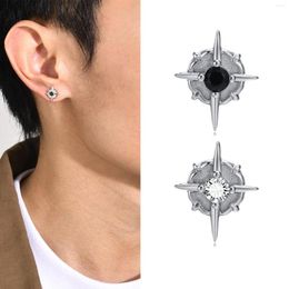 Stud Earrings Men's Stylish Star Of Bethlehem Casual White And Black Cubic Zirconia Stone Ear Clips Gifts Accessory No Piercing